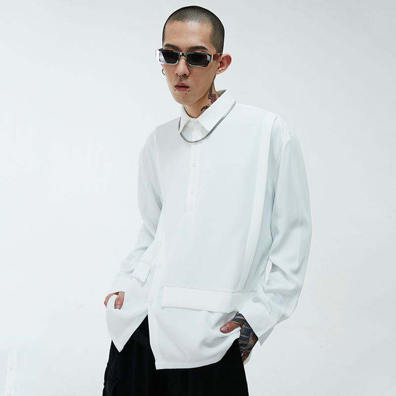 超帅推荐 解构衬衫 秋冬时尚剪裁暗黑系港风男黑色白色长袖衬衣