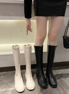 大码女靴41f一43不过膝长靴女胖mm靴子粗腿弹力加肥大筒围长筒靴4