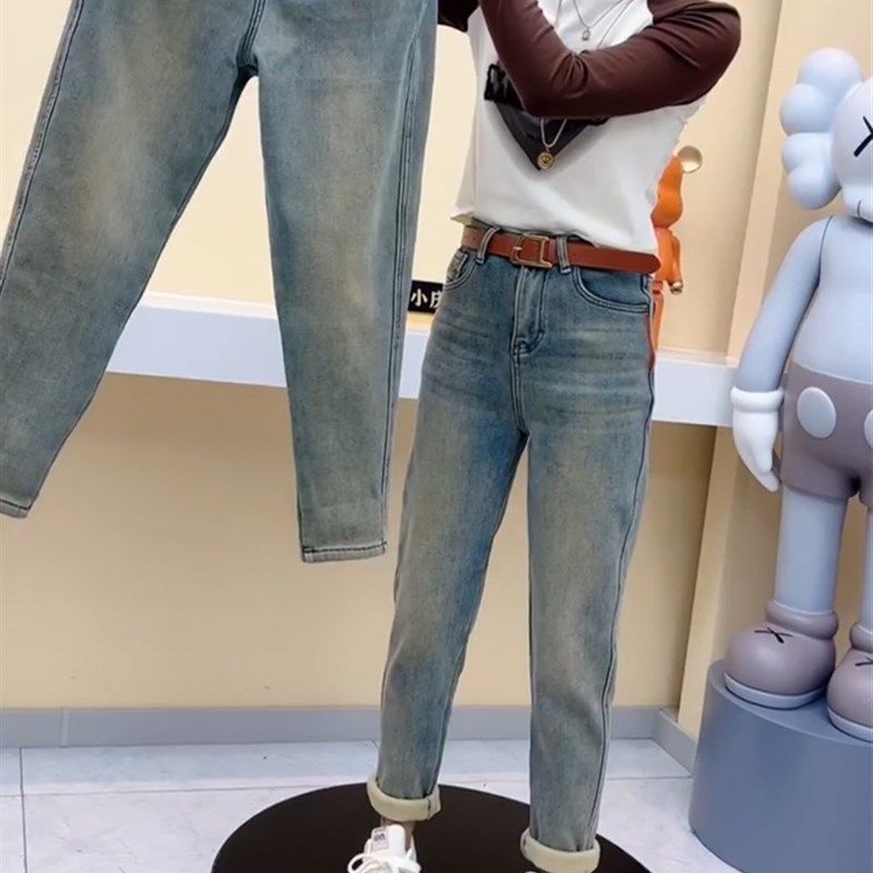 2024春季新款牛仔裤大码高腰弹力老爹哈伦裤女胖mm宽松显瘦萝卜裤,女装/女士精品,大码裤装,淘宝优惠券,粉丝福利购,淘宝优惠卷