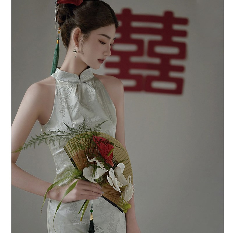 新中式晨袍女高级感新娘结婚礼服气质连衣裙国风无袖修身春夏睡衣