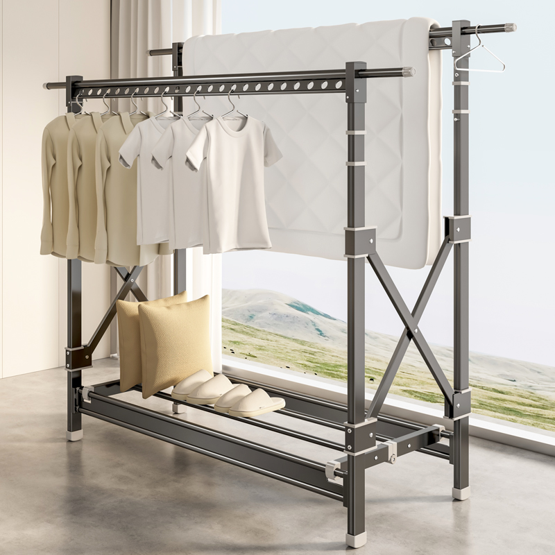 晾衣架阳台家用落地可折叠室内多功能升降晒衣架晒被子活动落地架