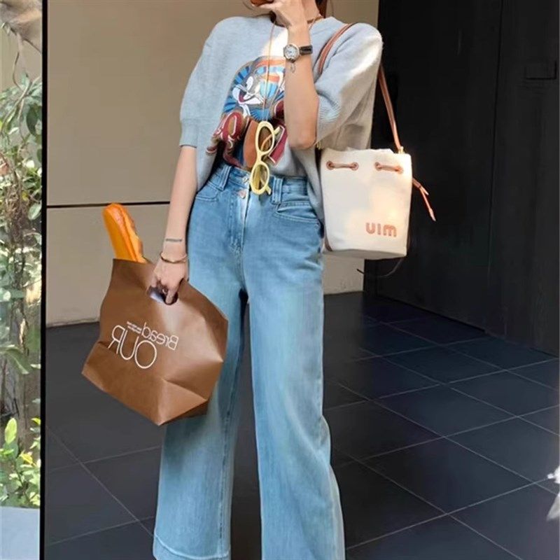 欧货浅蓝色高腰阔腿牛仔裤女春季大码梨形身材显瘦九分直筒奶奶裤,女装/女士精品,大码裤装,淘宝优惠券,粉丝福利购,淘宝优惠卷