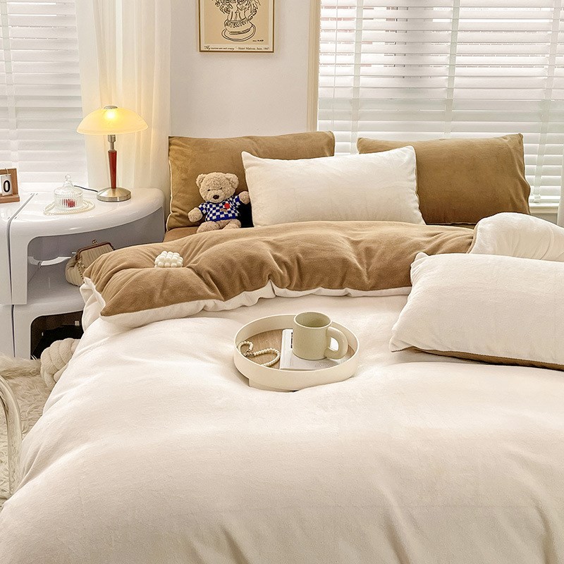 冬季加厚牛奶绒四件套纯色双面绒被罩床单学生宿舍三件套礼品