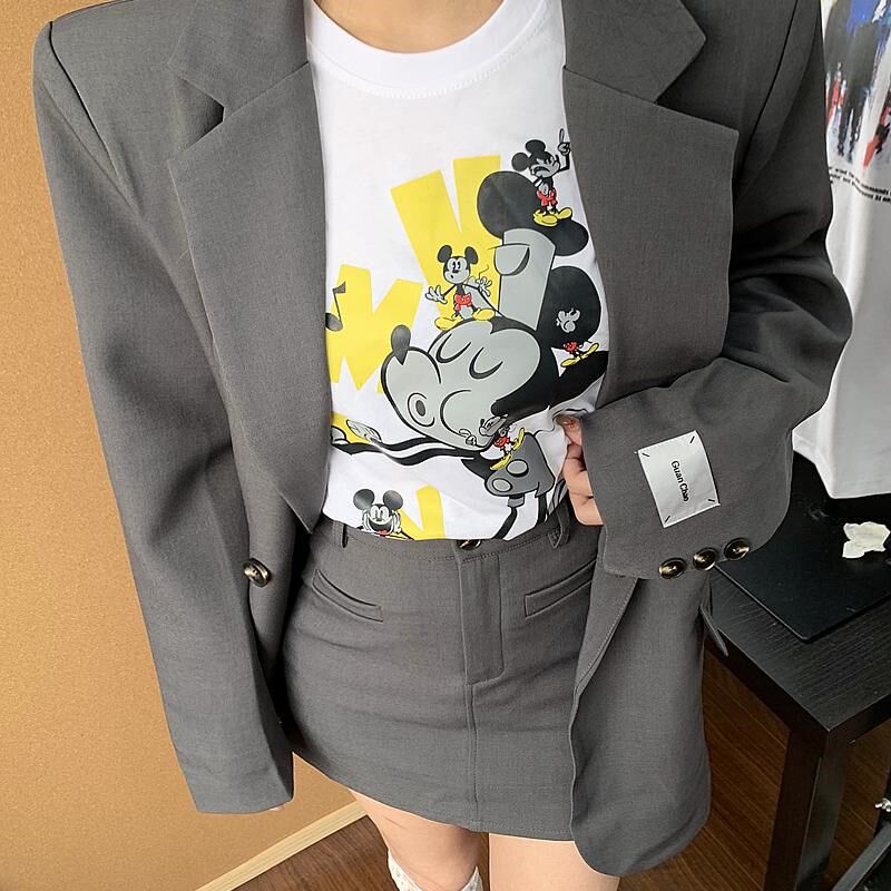 十三行正版高品质2025春季女装时尚洋气袖标西装短裙两件套套装