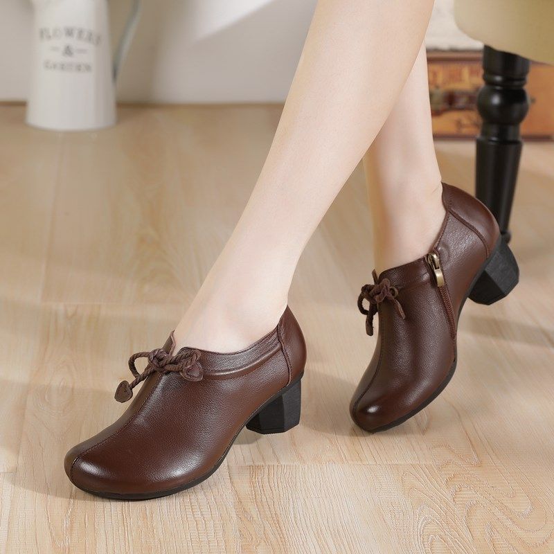 2101春秋新中老年女士真皮软底圆头深口单鞋中粗跟防滑妈妈皮鞋,女鞋,深口单鞋,淘宝优惠券,粉丝福利购,淘宝优惠卷