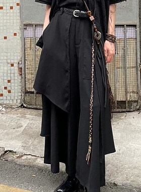 以休眠 复古叠层山本耀司风不规则国风流苏阔腿裙裤宽松西裤裤裙