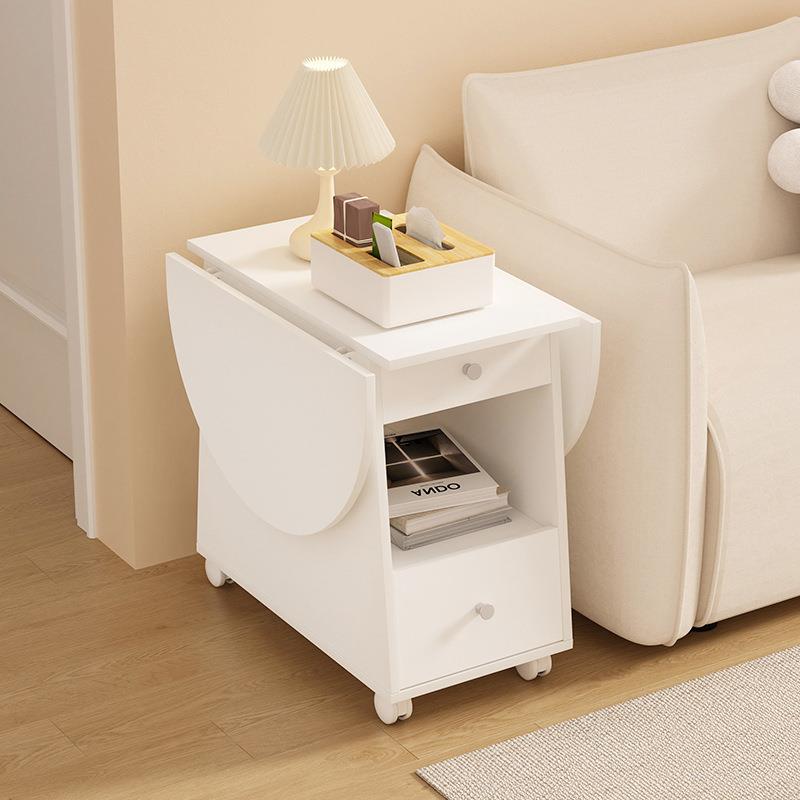 简易沙发边几可移动折叠茶几家用小户型免安装奶油风抽屉边柜客厅