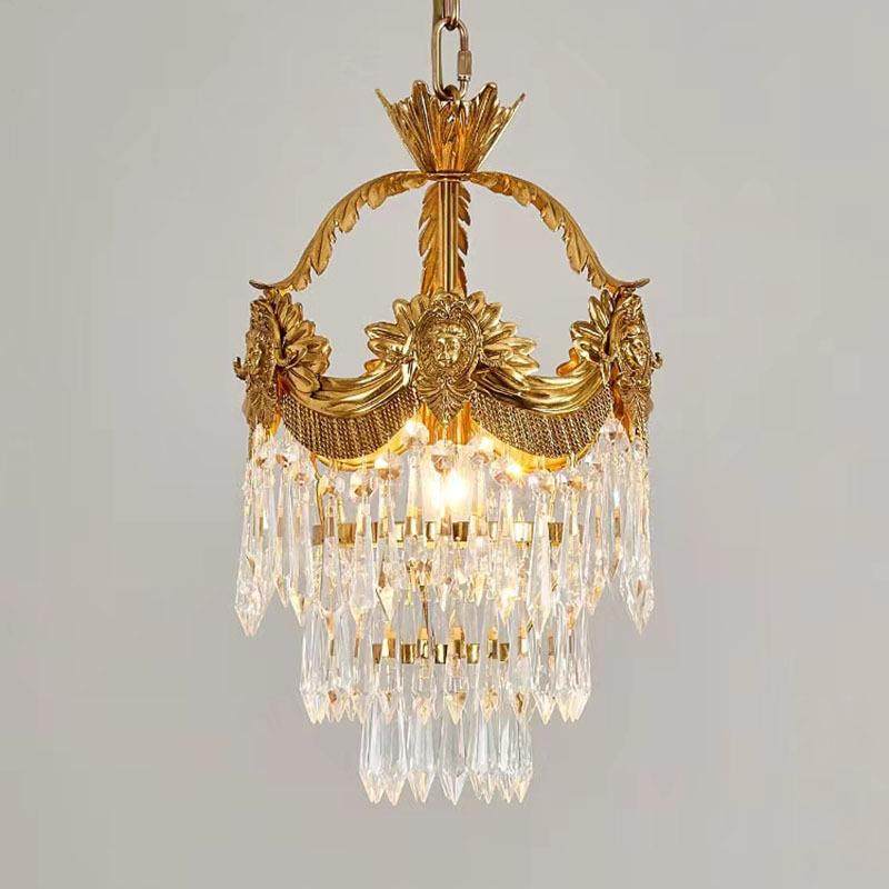 法式卧室床头小吊灯复古轻奢欧式别墅餐厅吧台脱蜡铜灯全铜水晶灯