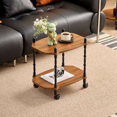 中古风移动小茶几推车式置物架落地客厅沙发边几方形边几家用带轮