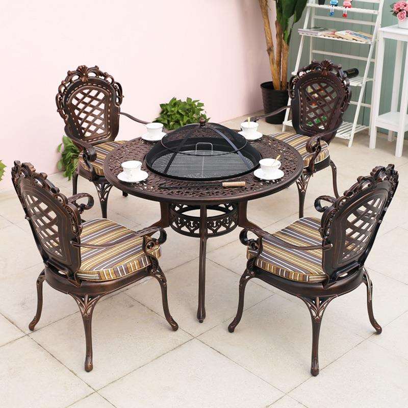 户外桌椅烧烤组合庭院防腐防雨桌室外露天露台三件套休闲铸铝桌椅