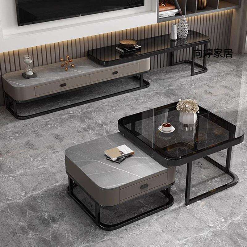 方形岩板茶几轻奢极简约大理石玻璃茶几家用客厅正方形茶几