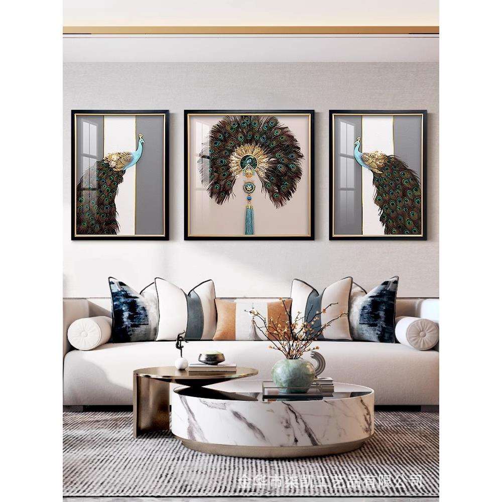 实物立体客厅沙发背景装饰画现代简约轻奢三联壁画菩提叶挂画