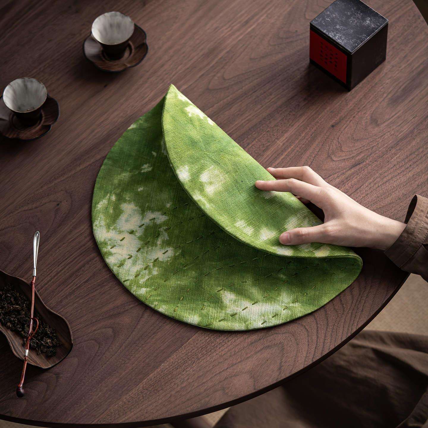 观岚古风燕翔手工扎染干泡席茶室茶台双面茶席桌布茶杯垫子隔热垫