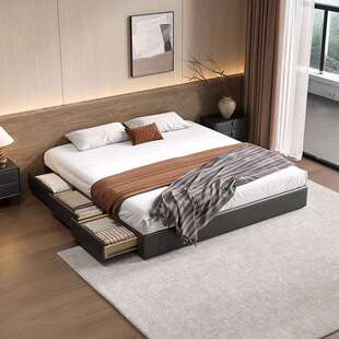 无床头床意式极简三抽屉高箱储物收纳小户型齐边双人实木主卧大床