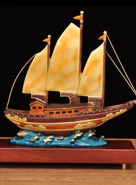 彩铜一帆风顺帆船摆件招财摆设船工艺品家居客厅电视柜玄关装饰品