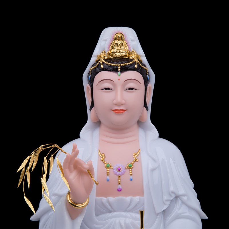 观音菩萨汉白玉佛像坐莲观音南海观世音娑婆三圣佛堂寺庙供奉摆件