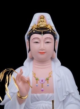 观音菩萨汉白玉佛像坐莲观音南海观世音娑婆三圣佛堂寺庙供奉摆件