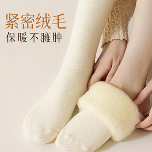 袜子女加绒加厚冬季保暖中筒袜防寒高筒无骨长袜小腿袜居家地板袜