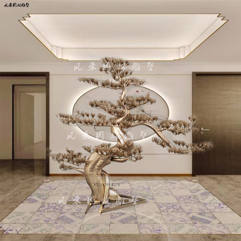 仿真迎客松摆件造景罗汉松假树植物酒店商场别墅玄关楼梯展厅装饰