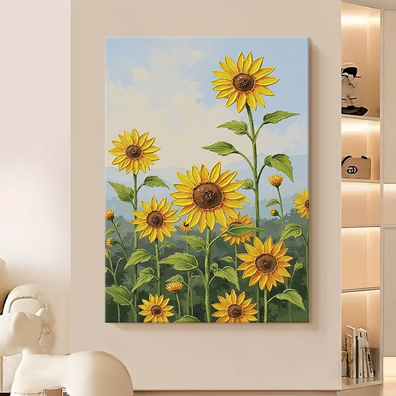 奶油风花卉手绘油画立体向日葵装饰画餐厅温馨太阳花玄关肌理挂画图片
