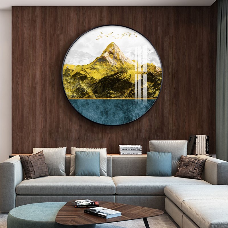 发财树山水装饰画入户玄关过道挂画客厅沙发背景墙圆形墙画图片