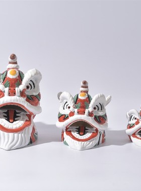 新中式透明罩子狮子摆件样板间书房客厅玄关博古架动物装饰品摆设