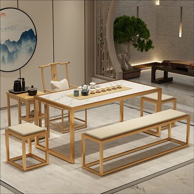 新中式大理石茶桌椅组合功夫禅意家用茶台泡茶几办公室休息区桌椅