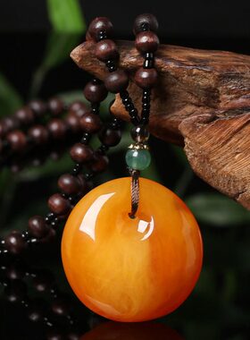 二黄蜜蜡代项链配饰油吊坠鸡翅木琥珀款老蜜蜡鸡男女毛衣链民族风