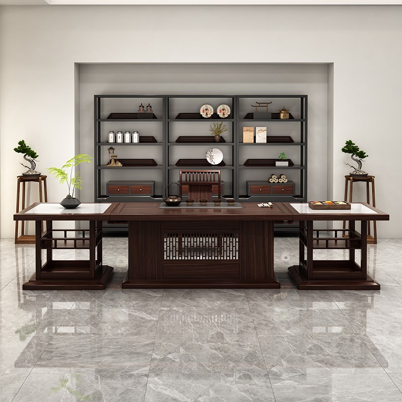 新中式乌金木茶桌椅组合禅意接待功夫泡茶台N茶室办公室实木泡茶