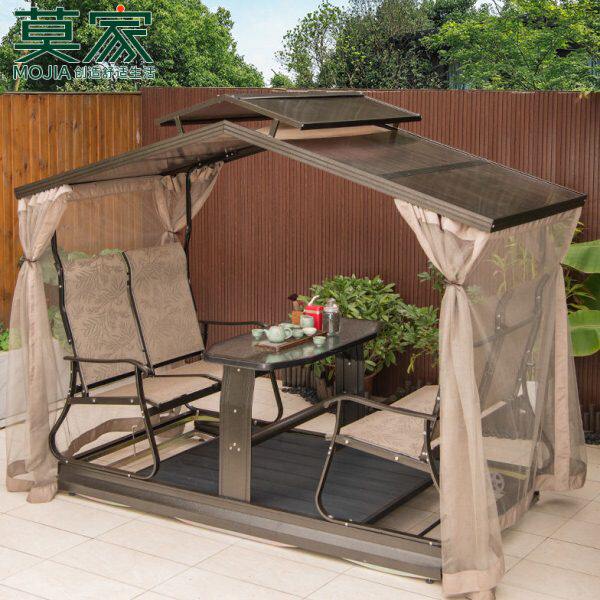 四人家力庭院秋千莫动露台摇椅室外特斯林力休闲四人动户外摇摇椅