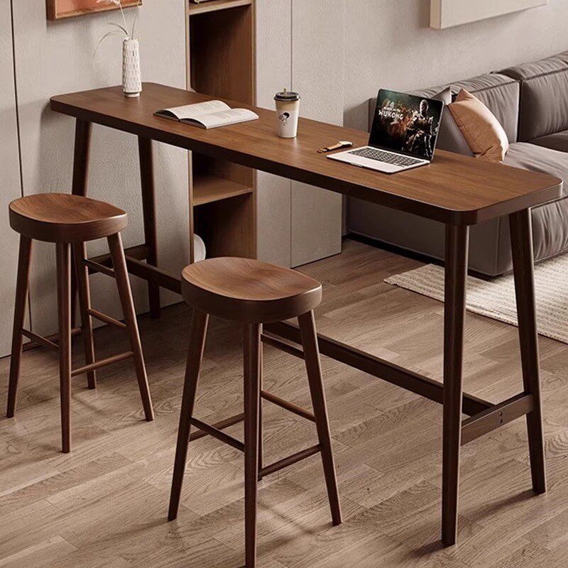 法式复古简约实木吧台桌椅组合阳台靠窗靠墙高脚窄W桌家用长条桌