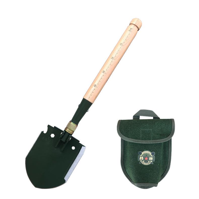 昌林308A多功能工兵铲木柄折叠锹户外车载折叠工兵锹便携式多用铲