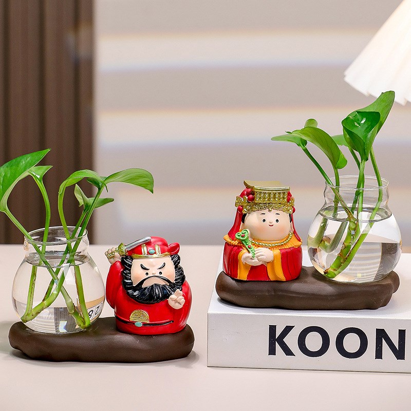 防小人钟馗水培花办室工位桌面摆件财神寿N星水养花器送朋友礼品