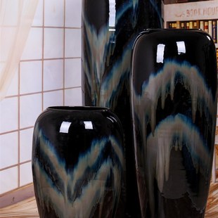 陶瓷落地花瓶现代k欧式客厅酒店会所别墅花瓶摆件陶罐黑釉花盆装