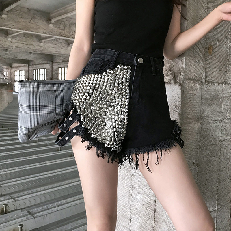 黑色a牛仔高腰短裤女202