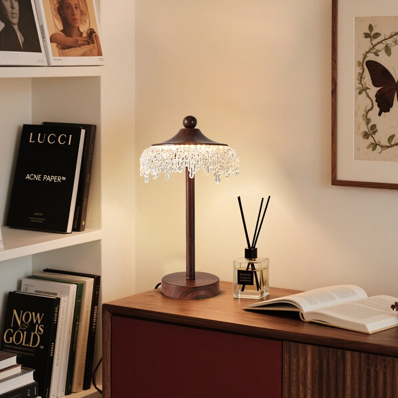 中古风卧室床头台灯水滴覆古胡桃木色高级感背景墙灯法Y式书房灯