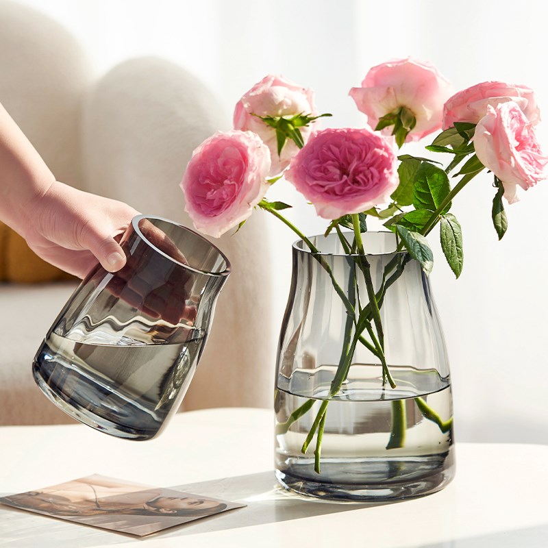 A级花瓶玻璃小摆件客厅插u花轻奢高级感宽口餐桌玫瑰鲜花水培水养