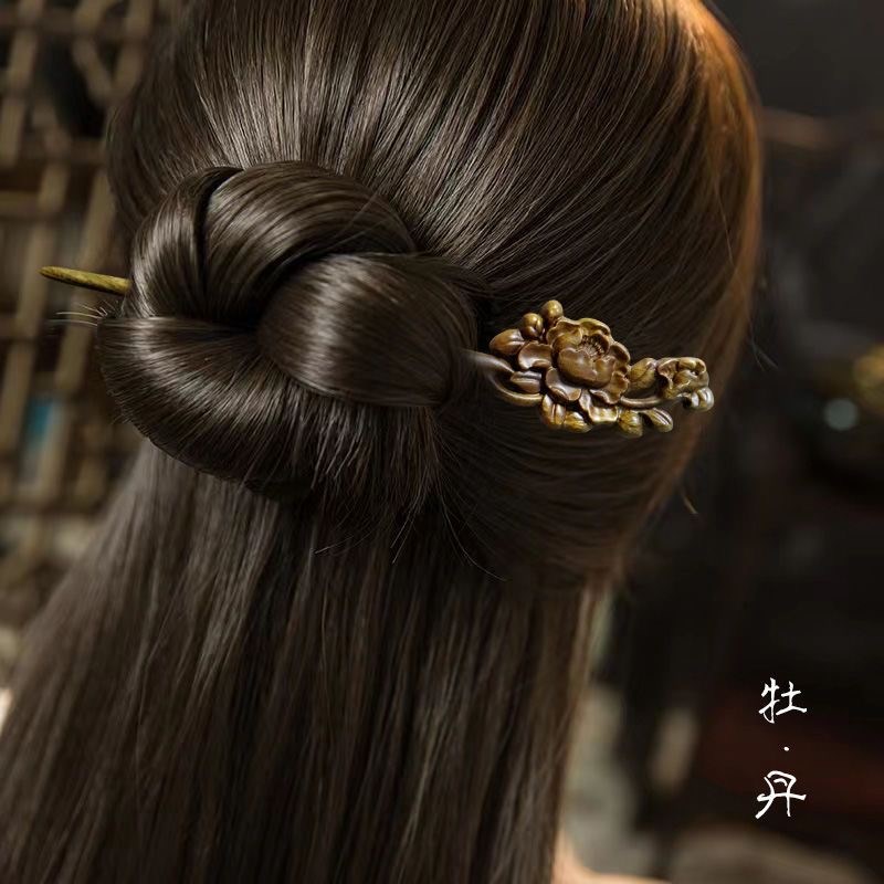 绿檀木盘发手工发簪古q风简约挽发盘丸子头无漆原木发誓送女生礼