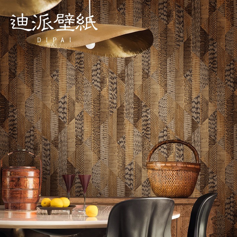 现代简约菱形格子个性仿皮纹皮革墙纸轻奢酒店卧S室客厅背景墙壁