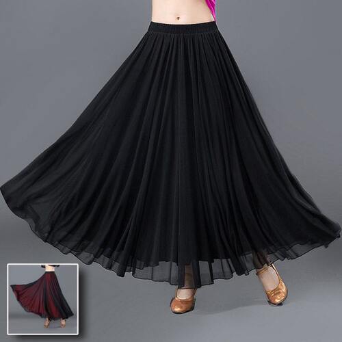 时尚休闲大摆裙女摩登舞蹈长裙半身裙国标舞华尔兹交谊舞两层长裙