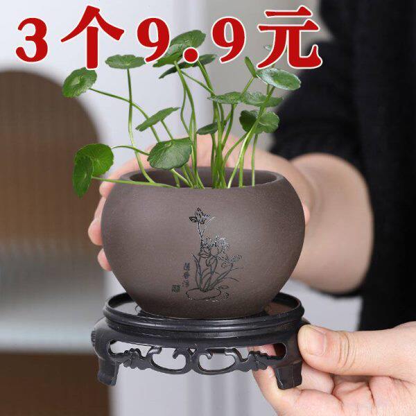 孔大器皿小花盆无绿萝水养办公桌桌面水培陶瓷紫砂花盆铜钱草专用