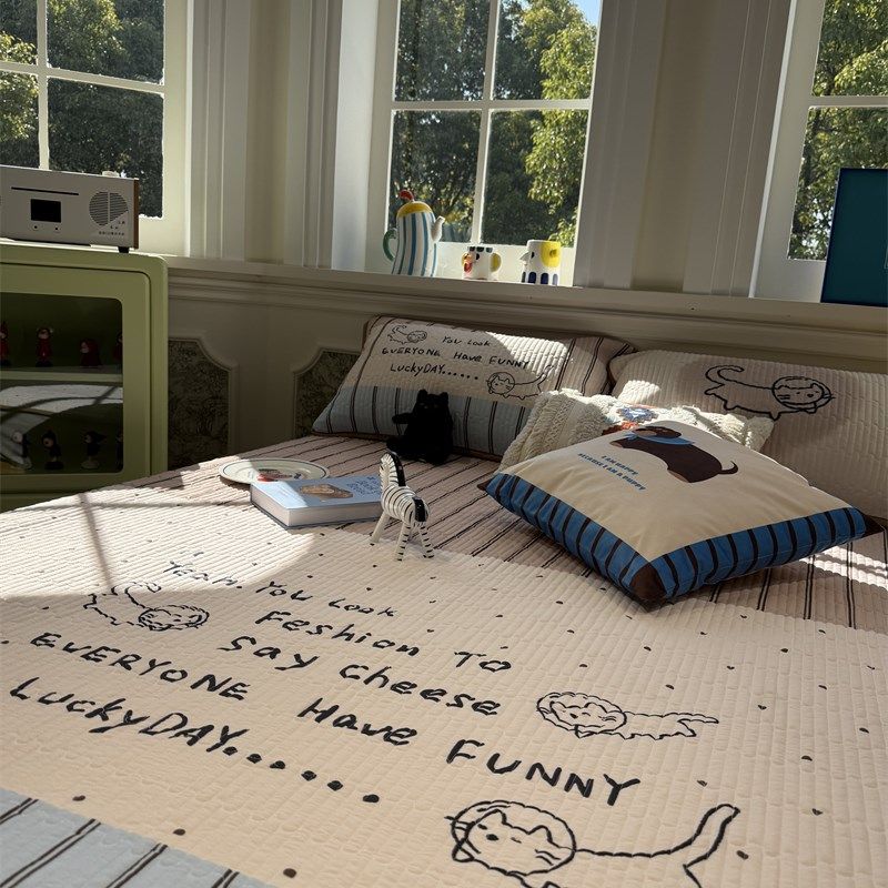 卡通凉感果冻f凉席条纹波点小猫床笠夏凉席空调席1.5m1.8米三件套