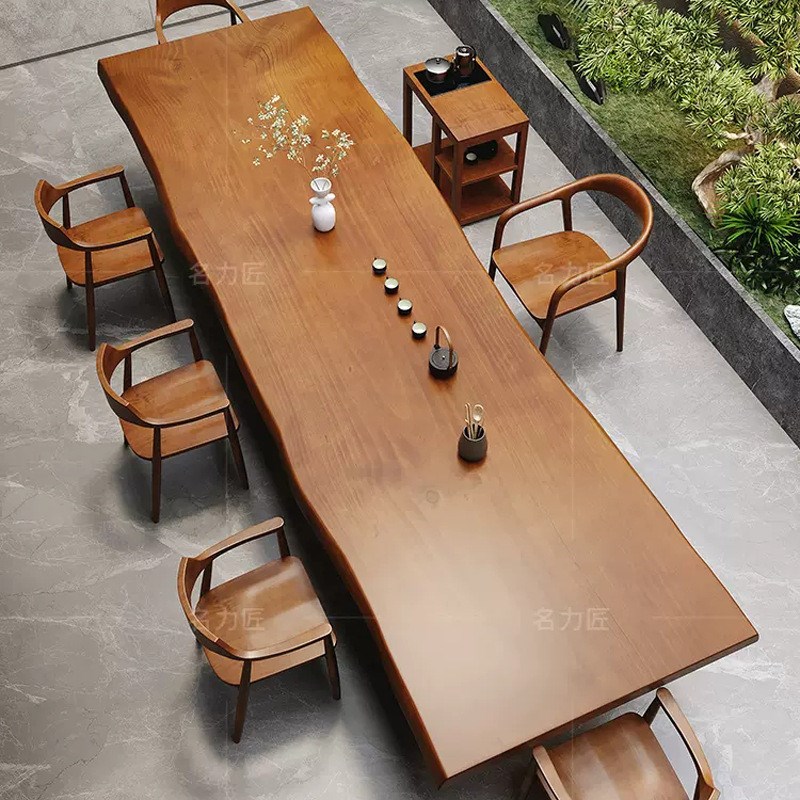 新中式茶桌茶台i卧室大板家用客厅全套办公室茶楼实木泡茶桌椅组