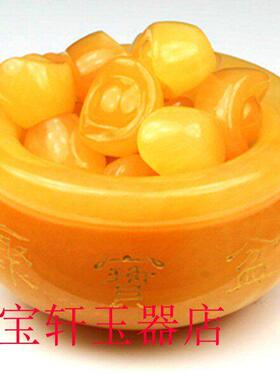 天然米黄玉聚宝盆水晶摆件家居摆设开业送礼礼品