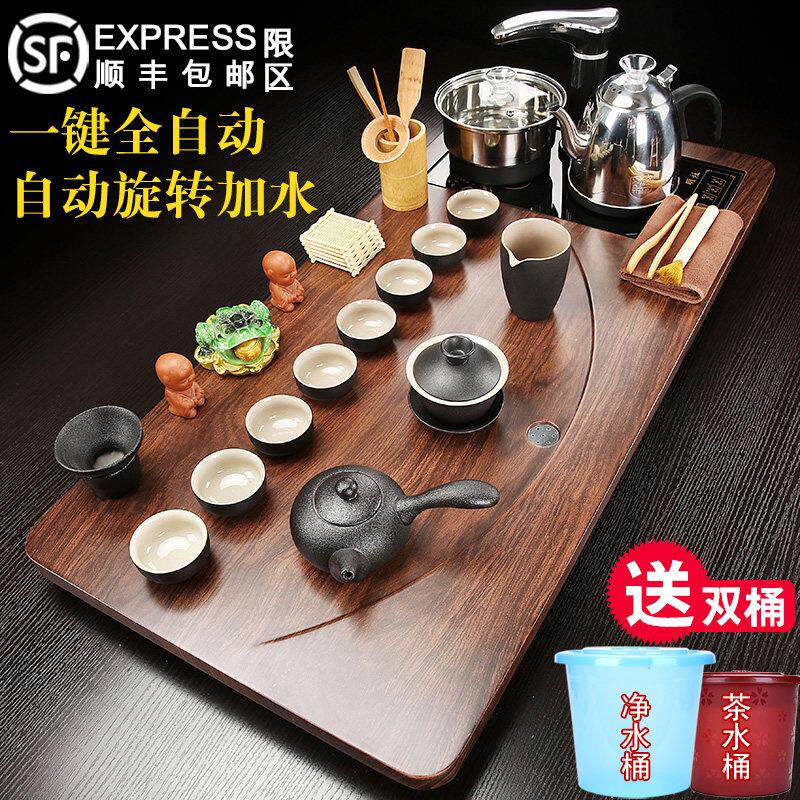 中式实木茶盘功夫泡茶台家用客厅大号茶具组德化产手工茶海