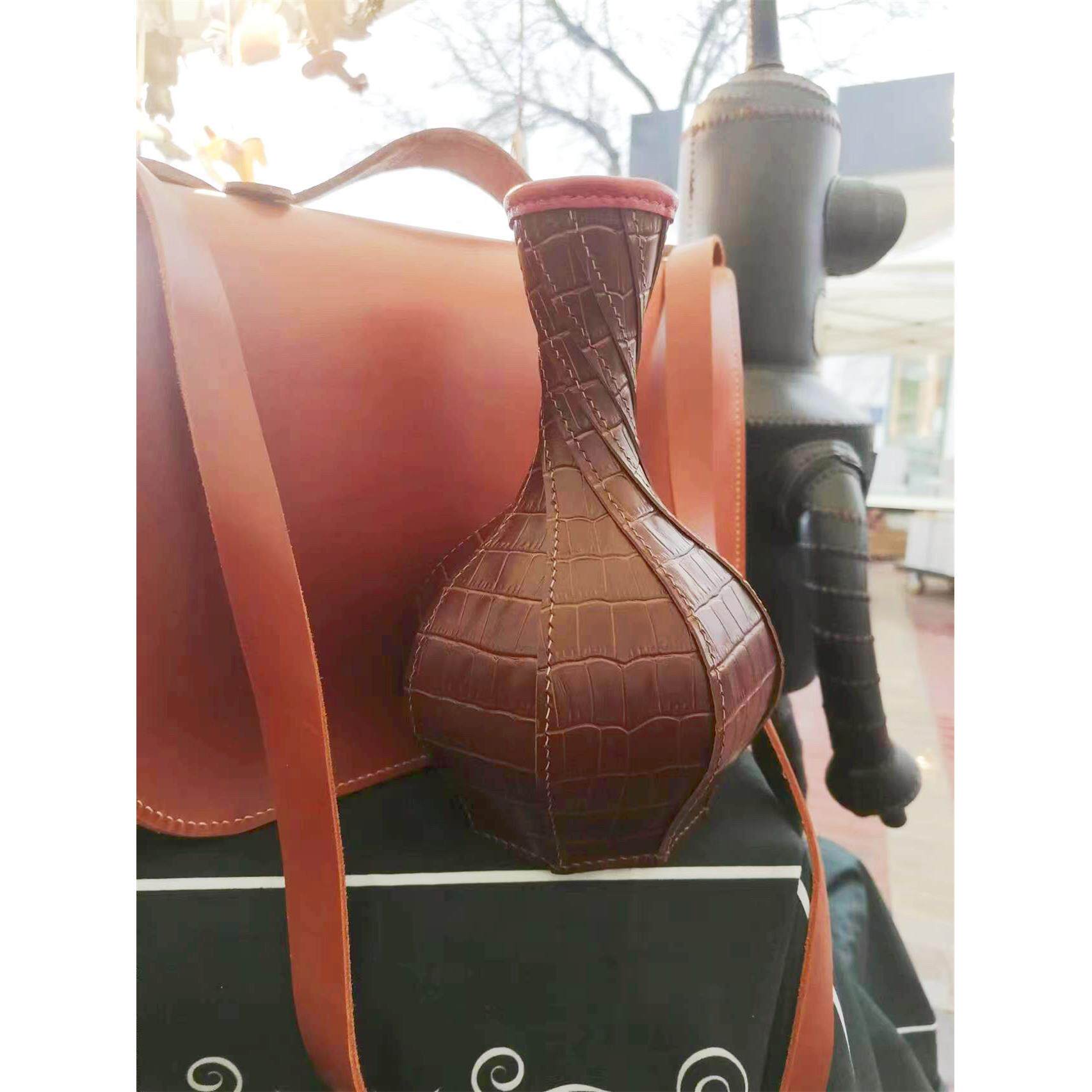 裁鱼手工diy材料包头层牛皮复古花瓶摆件皮具礼物礼品收藏装饰品