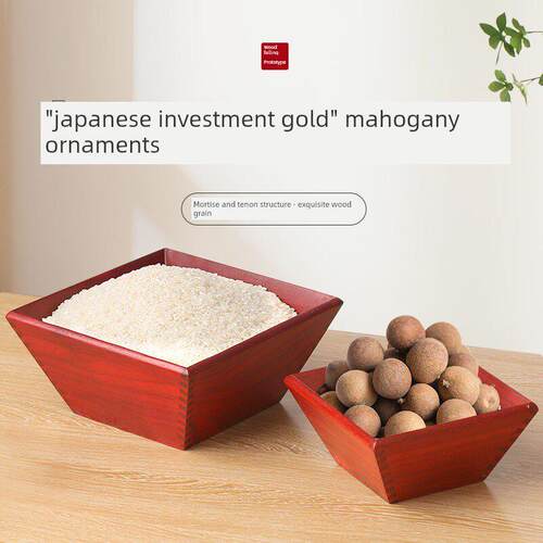 红木工艺品米斗木斗 日进斗金木雕摆件 实木质升禄带底座开业礼品