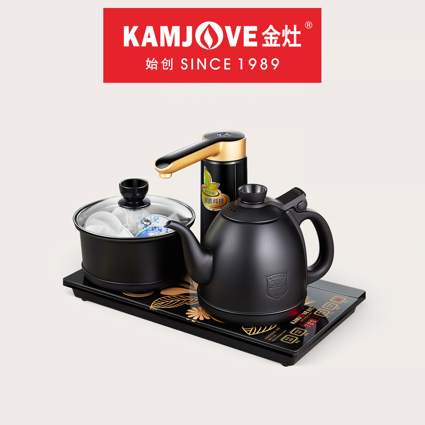 金灶K9黑色版不锈钢电热水壶家用煮茶炉茶台烧水壶保温一体电水壶