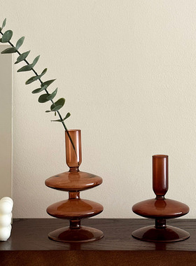 复古怀旧装饰摆饰ins客厅插花创意烛台尾巴草尤加利桌面玻璃花瓶