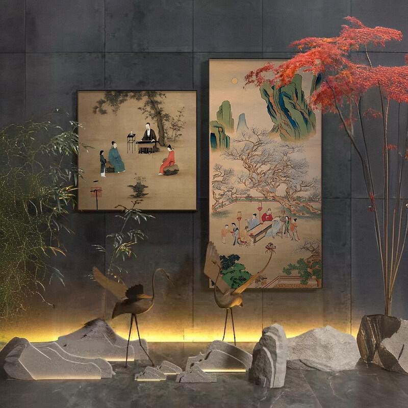 复古中式中古风装饰画客厅玄关宋代美学茶室挂画民宿酒店卧室壁画图片